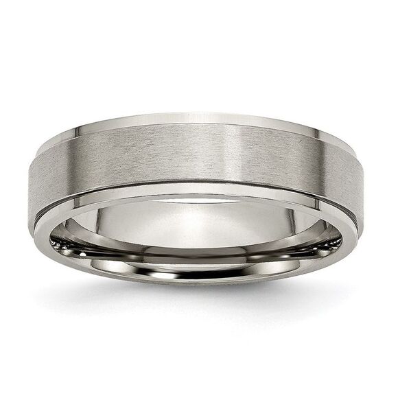 Kazi Luxury Chisel Titanium Brushed Center 6mm Ridged Edge Band